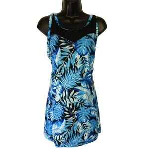 NWT Simply Fit Tropical Print Blue One Piece XL Polyester Spandex Swimsuit $90